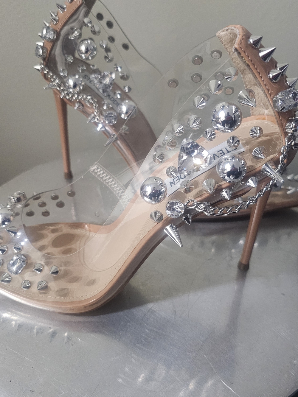 Steve Madden Embellished Clear Pointed-Toe Pumps – Size 10 - Picture 2 of 7